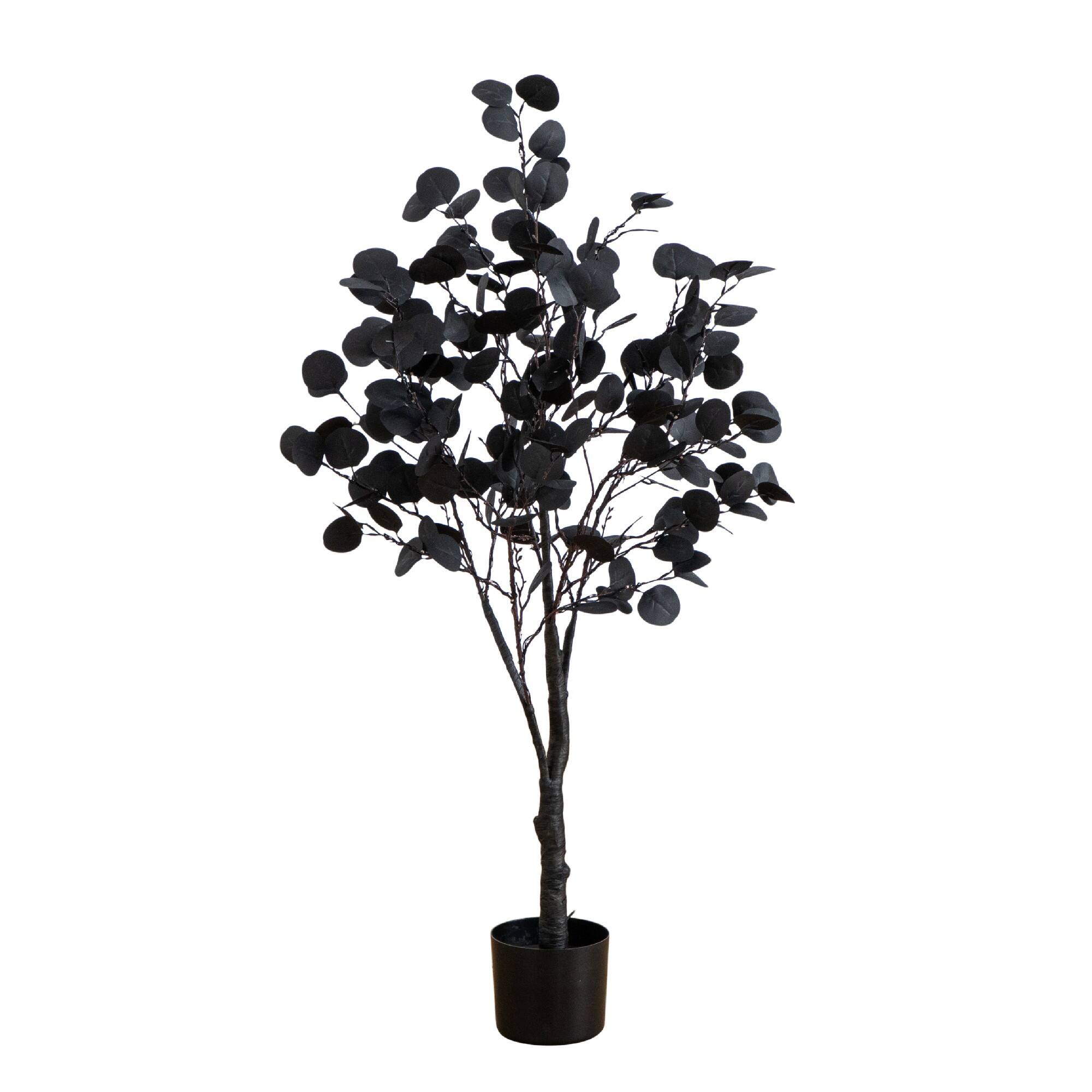 4ft. Pre-Lit Artificial Halloween Black Eucalyptus Tree with 160 Orange & Purple LED Lights